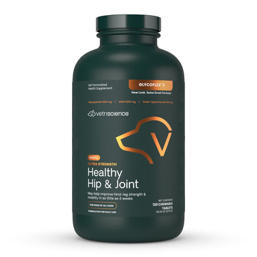 Front of VetriScience Extra Strength Healthy Hip & Joint tablet bottle